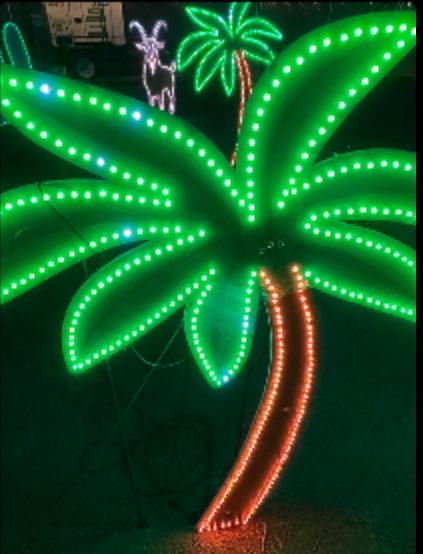 Green lit palm tree display